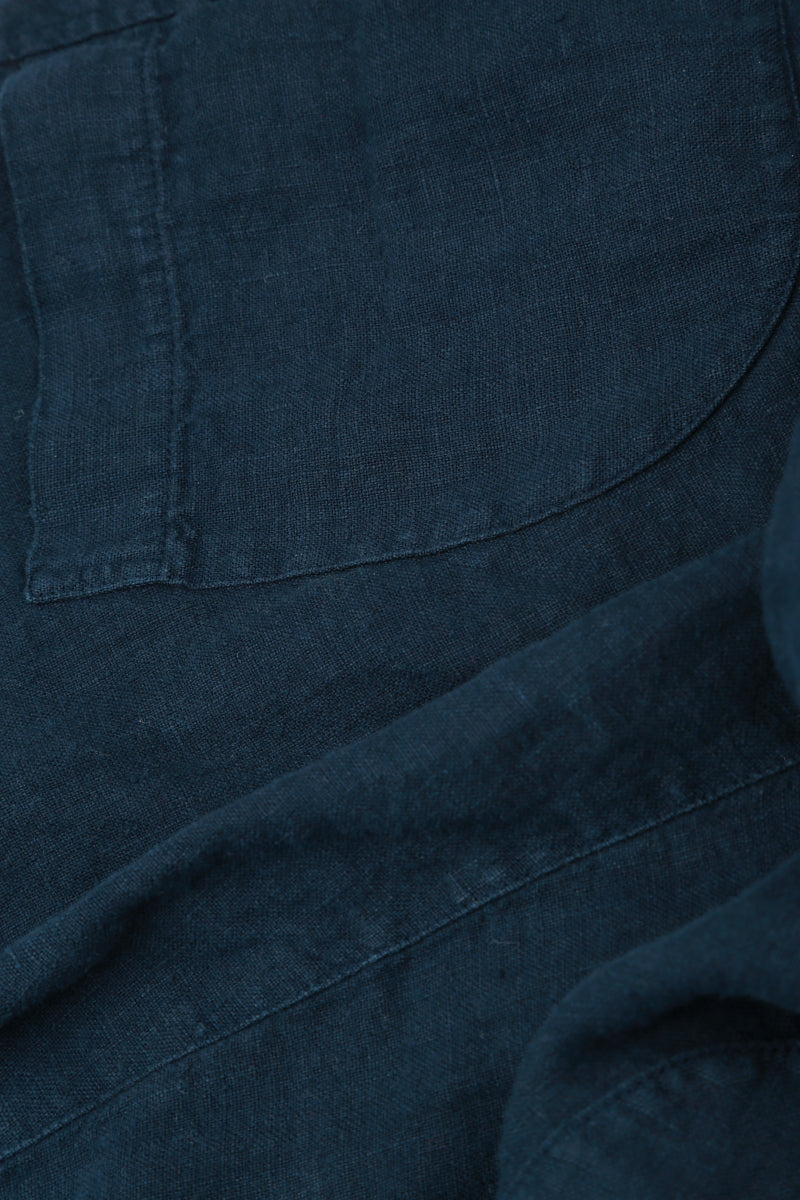 Buttoned Navy Linen Trousers