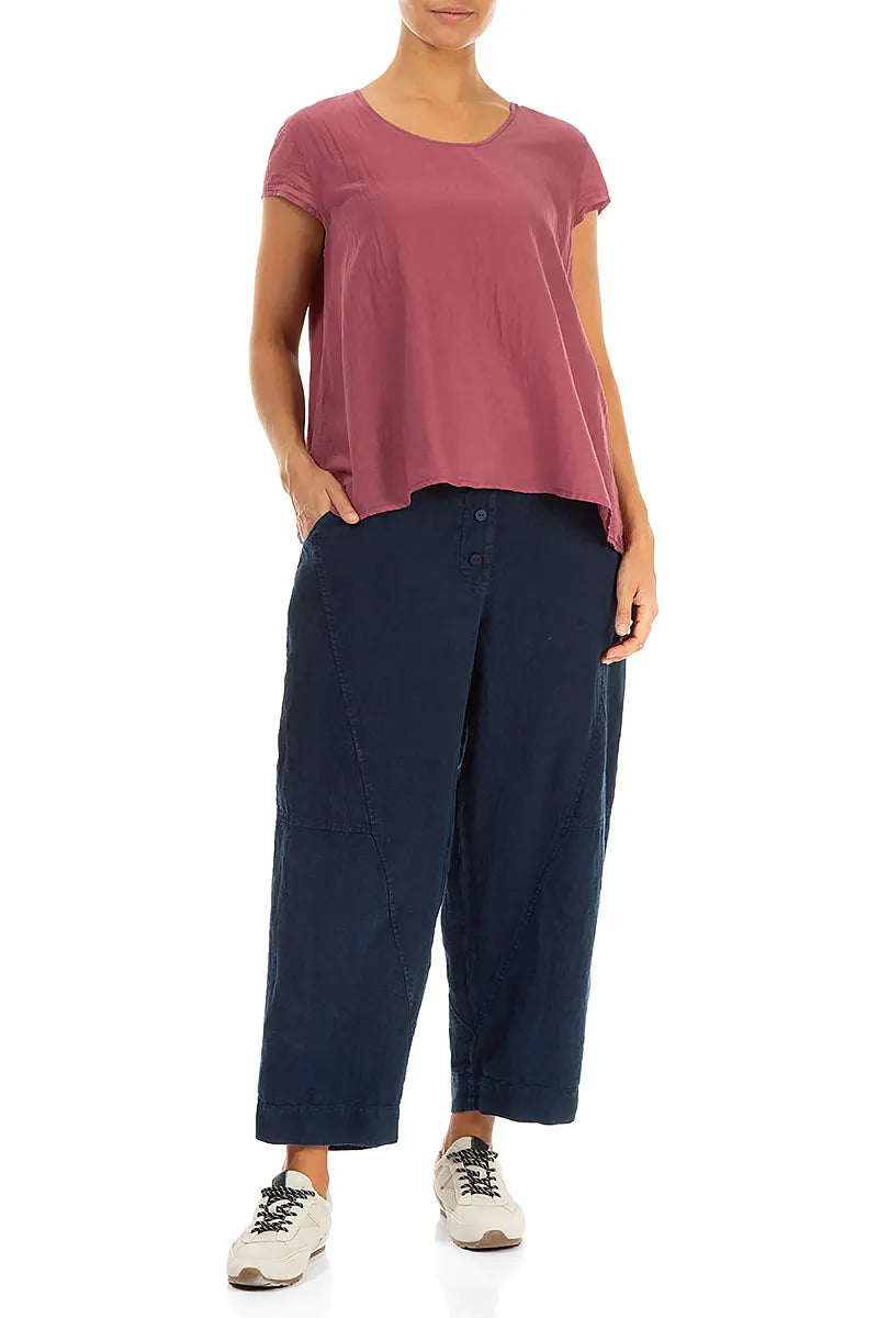 Buttoned Navy Linen Trousers