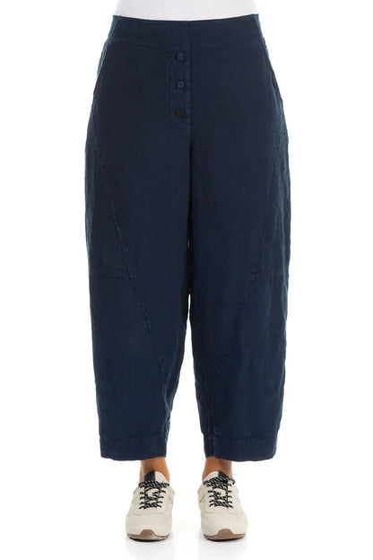 Buttoned Navy Linen Trousers