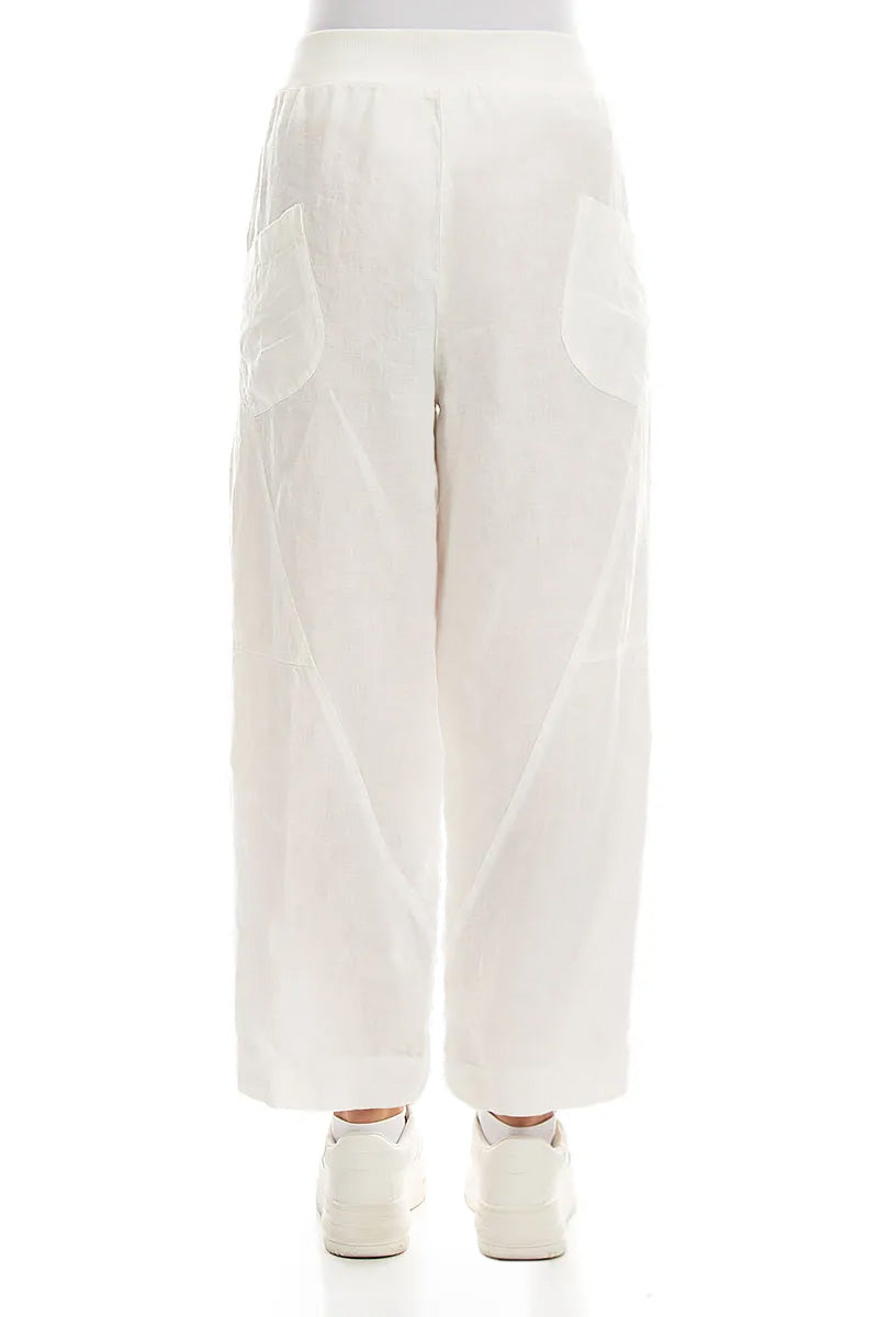 Buttoned Off White Linen Trousers 2