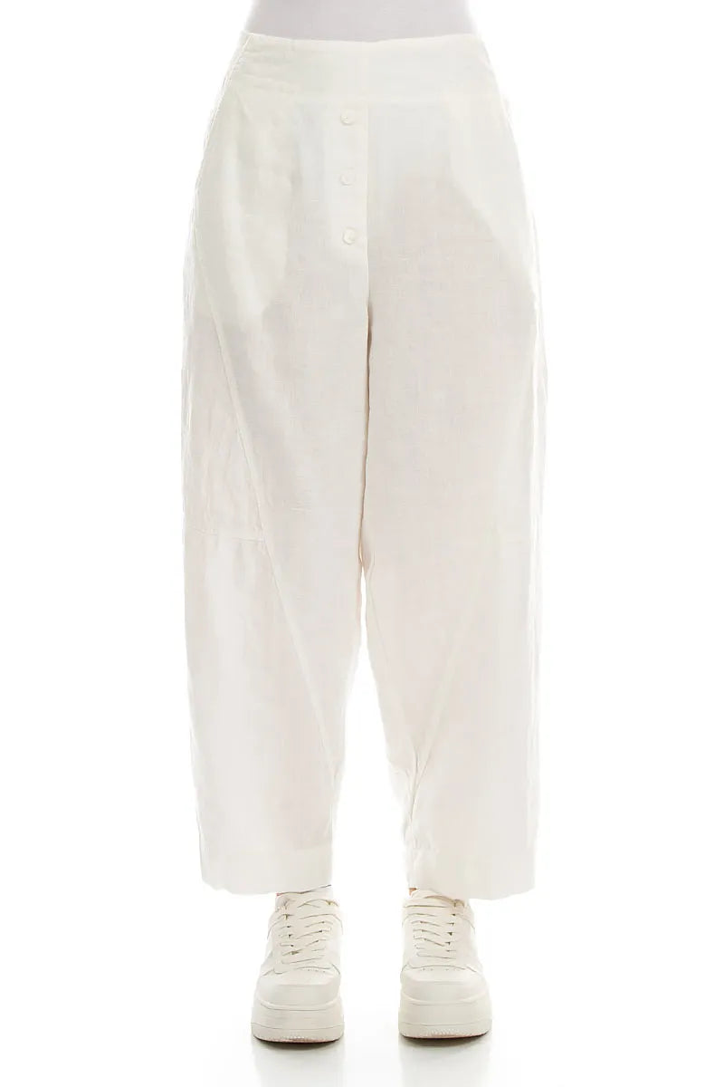 Buttoned Off White Linen Trousers 1