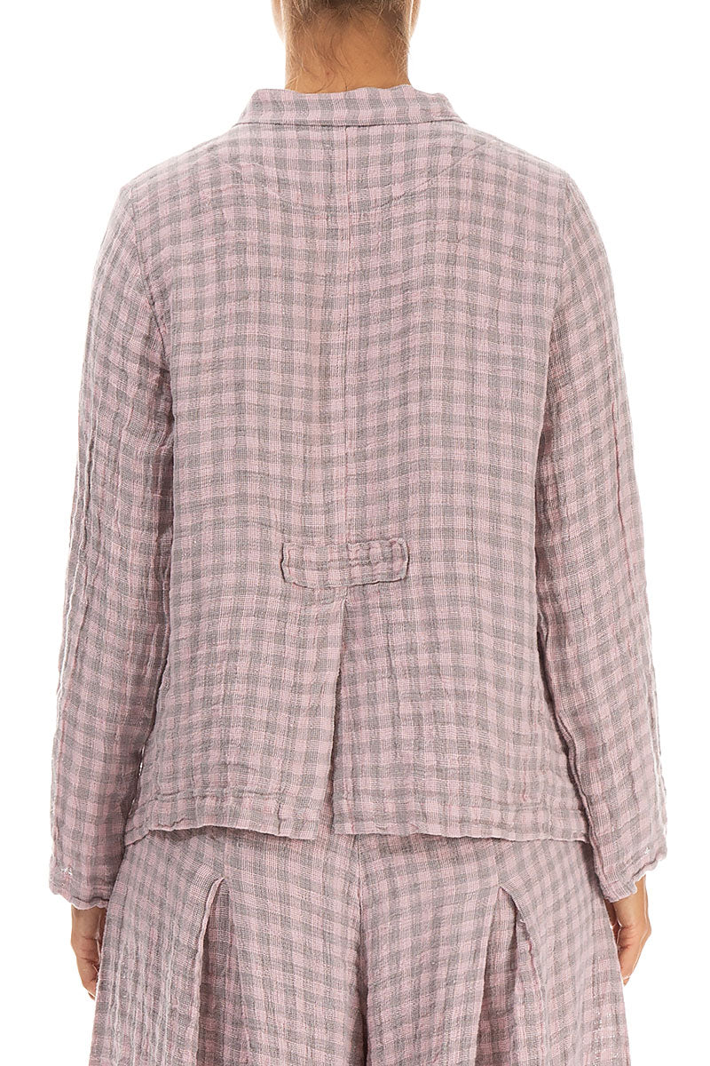 Buttoned Pink Check Linen Jacket 2