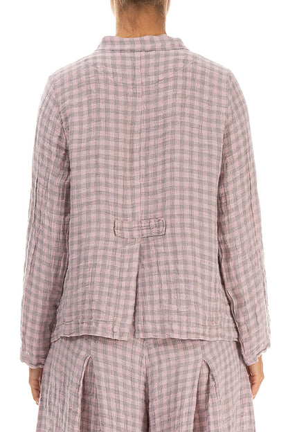Buttoned Pink Check Linen Jacket 2