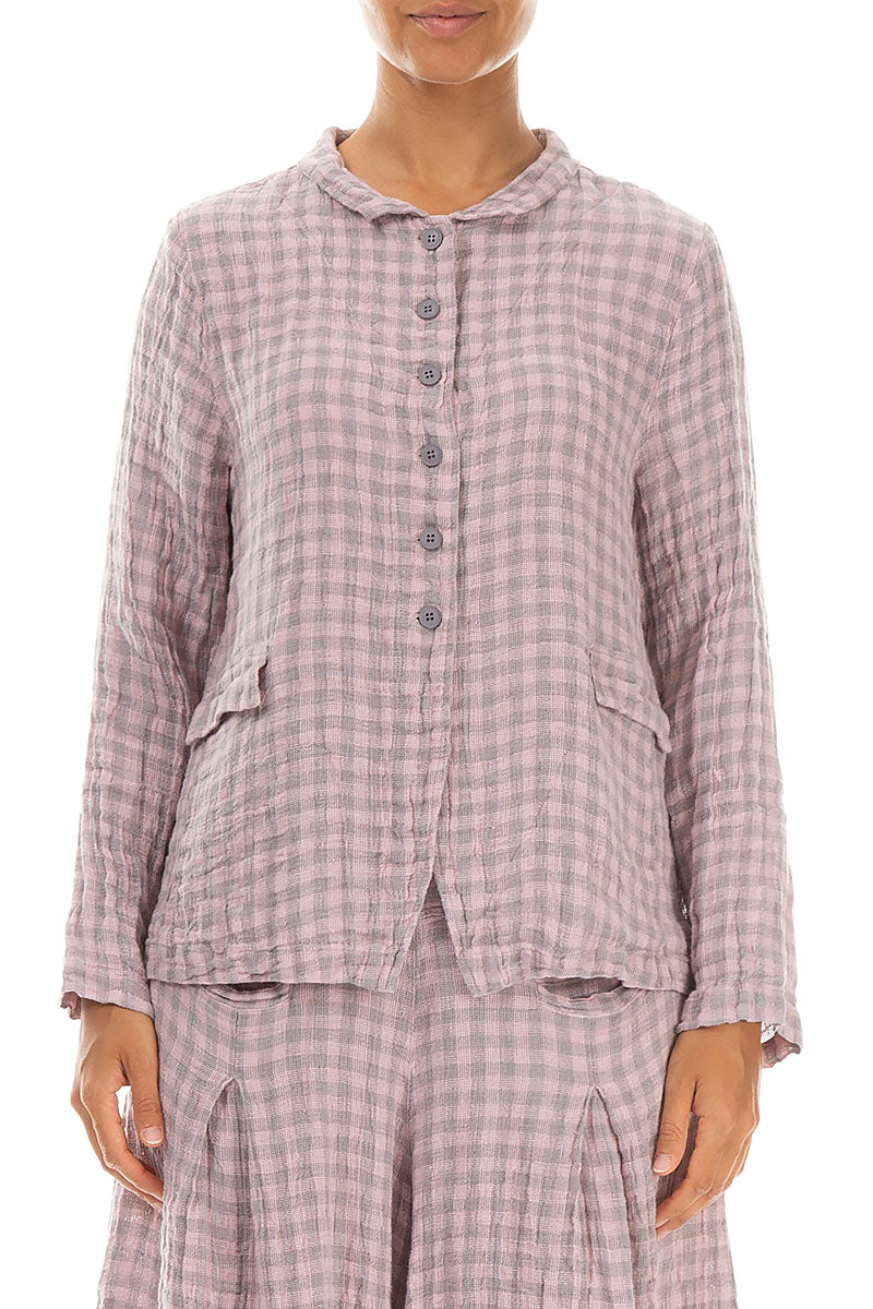 Buttoned Pink Check Linen Jacket 1