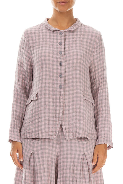 Buttoned Pink Check Linen Jacket 1