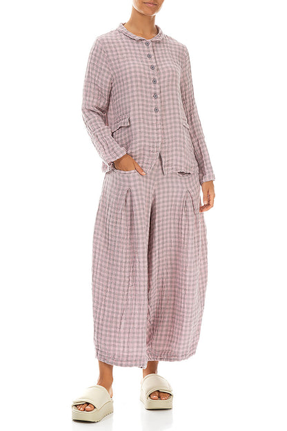 Buttoned Pink Check Linen Jacket 4