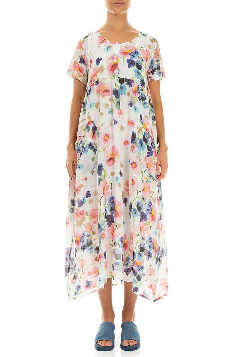 Durchgeknöpftes Seiden-Baumwoll-Kleid Primelfarbenes