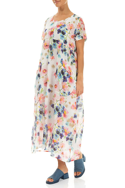 Durchgeknöpftes Seiden-Baumwoll-Kleid Primelfarbenes