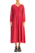 Buttoned V-Neck Raspberry Linen Dress 1