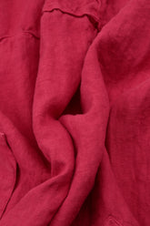 Buttoned V-Neck Raspberry Linen Dress 5