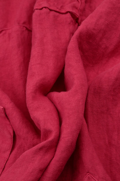 Buttoned V-Neck Raspberry Linen Dress 5