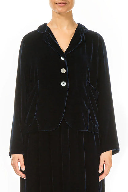 Buttoned Royal Blue Silk Velvet Jacket