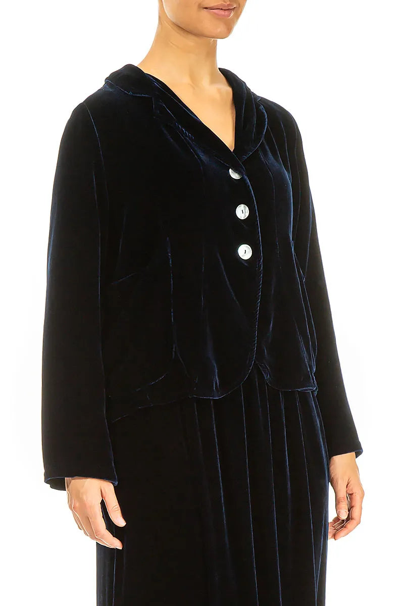 Buttoned Royal Blue Silk Velvet Jacket