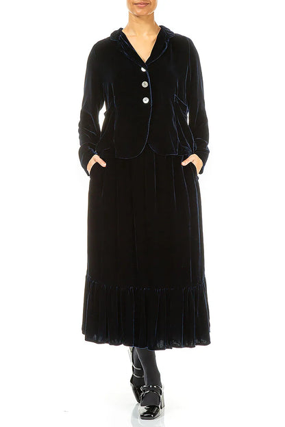 Buttoned Royal Blue Silk Velvet Jacket