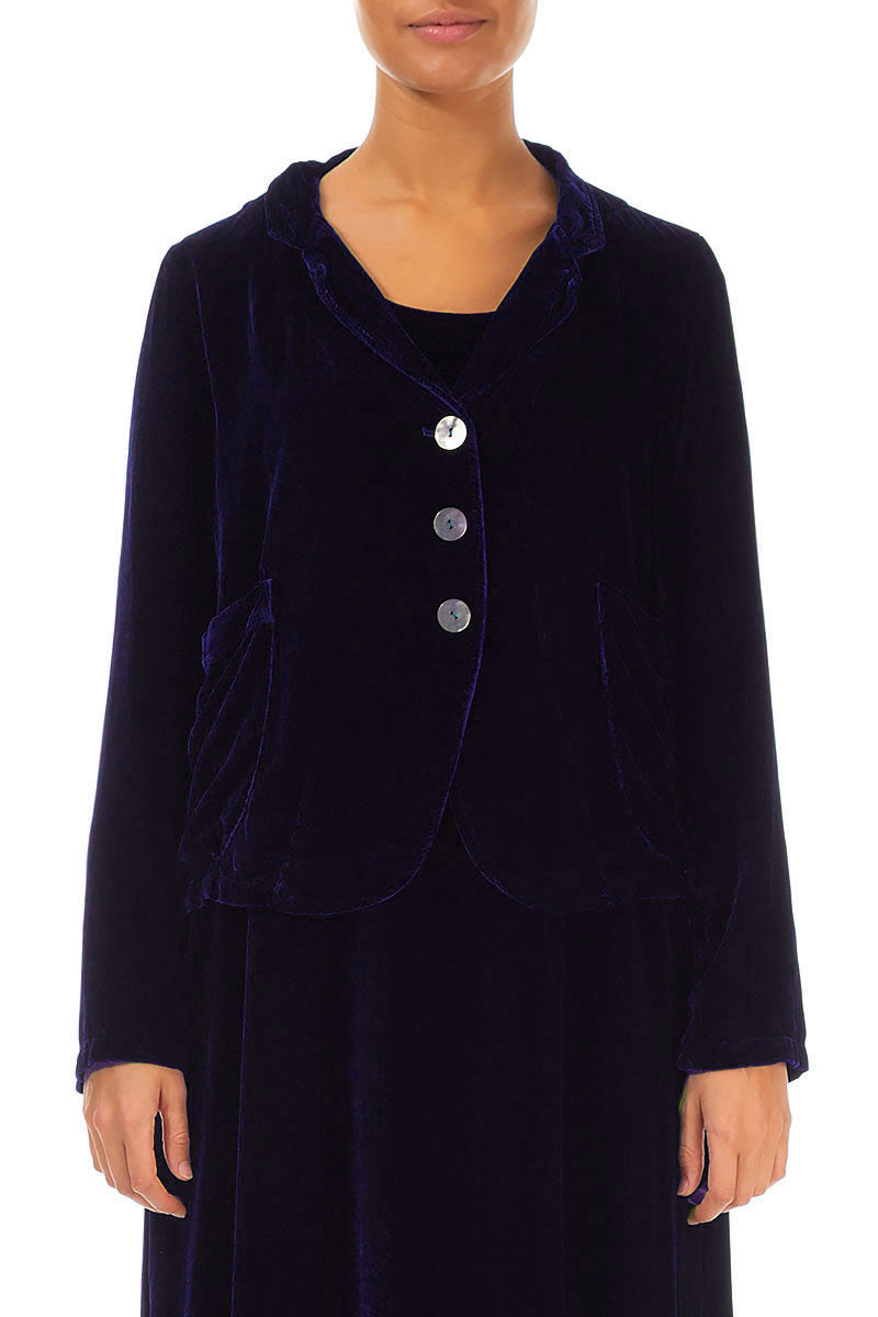 Buttoned Royal Purple Silk Velvet Jacket