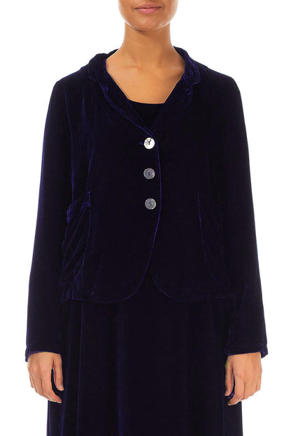 Buttoned Royal Purple Silk Velvet Jacket