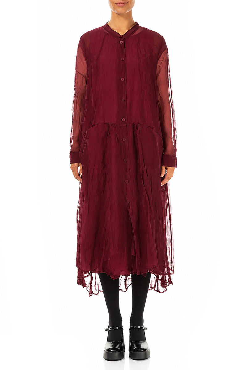 Buttoned Ruby Silk Chiffon Jacket 1
