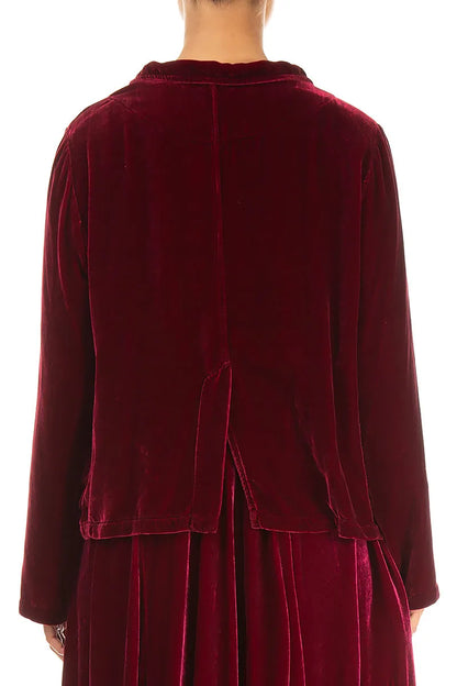 Buttoned Ruby Silk Velvet Jacket 2