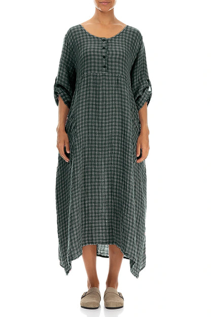 Buttoned Sage Check Linen Dress 1