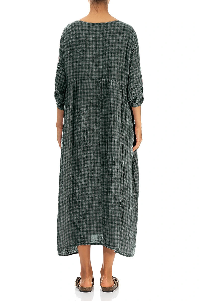 Buttoned Sage Check Linen Dress 2
