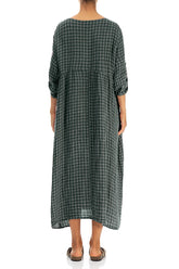 Buttoned Sage Check Linen Dress 2