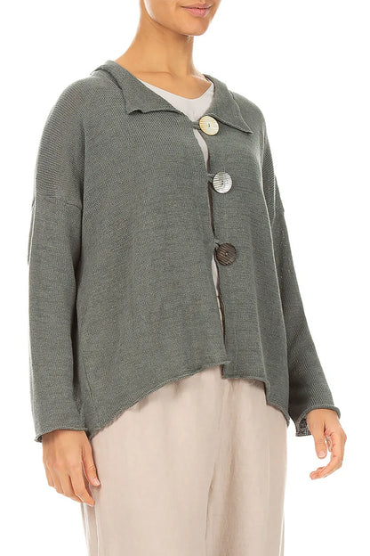 Buttoned Sage Linen Cardigan 3