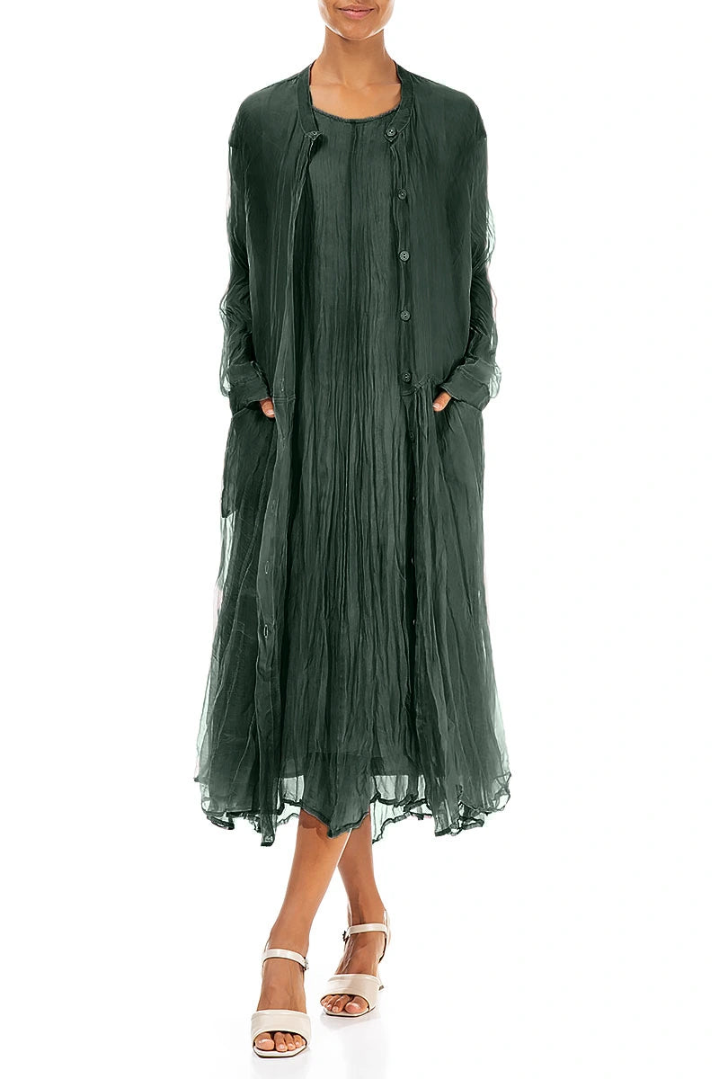 Buttoned Sage Silk Chiffon Jacket 4