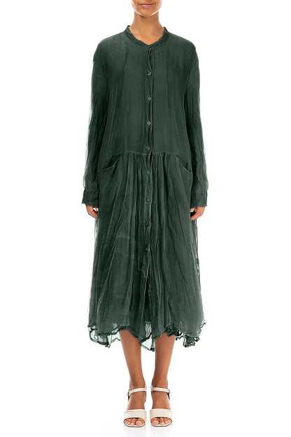 Buttoned Sage Silk Chiffon Jacket 1