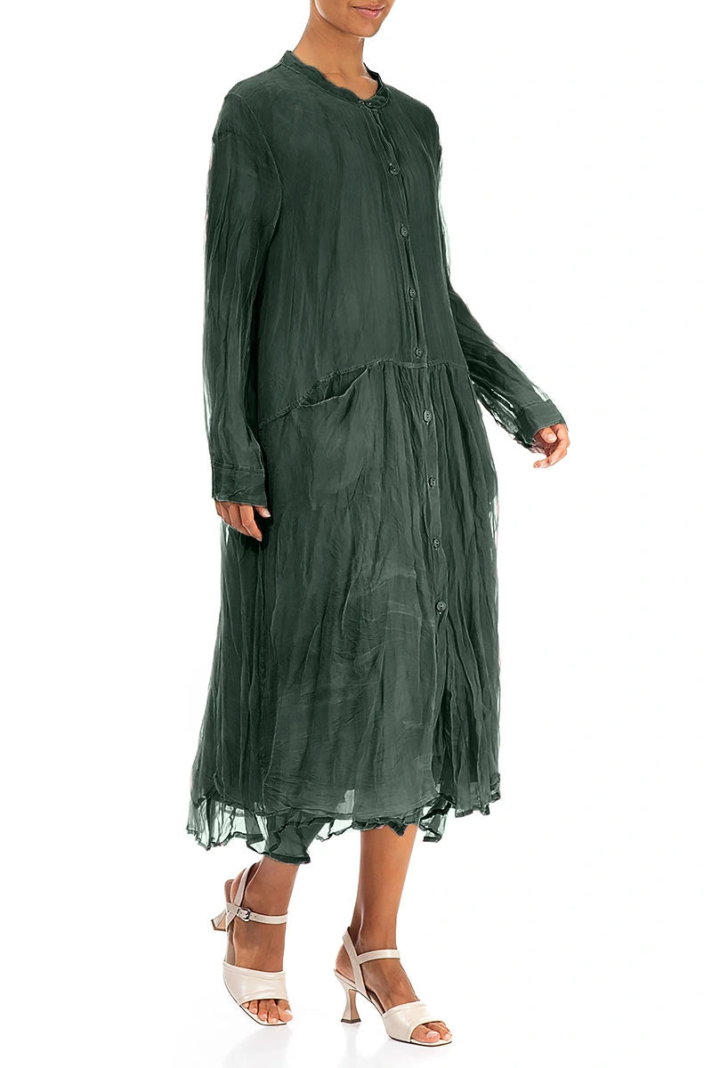 Buttoned Sage Silk Chiffon Jacket 3