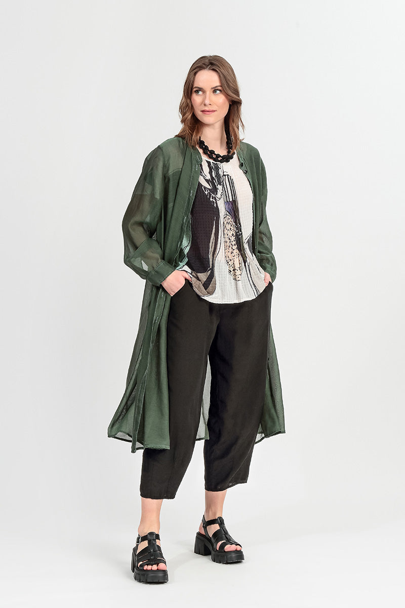 Buttoned Sage Silk Cotton Jacket 6