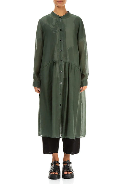 Buttoned Sage Silk Cotton Jacket 1