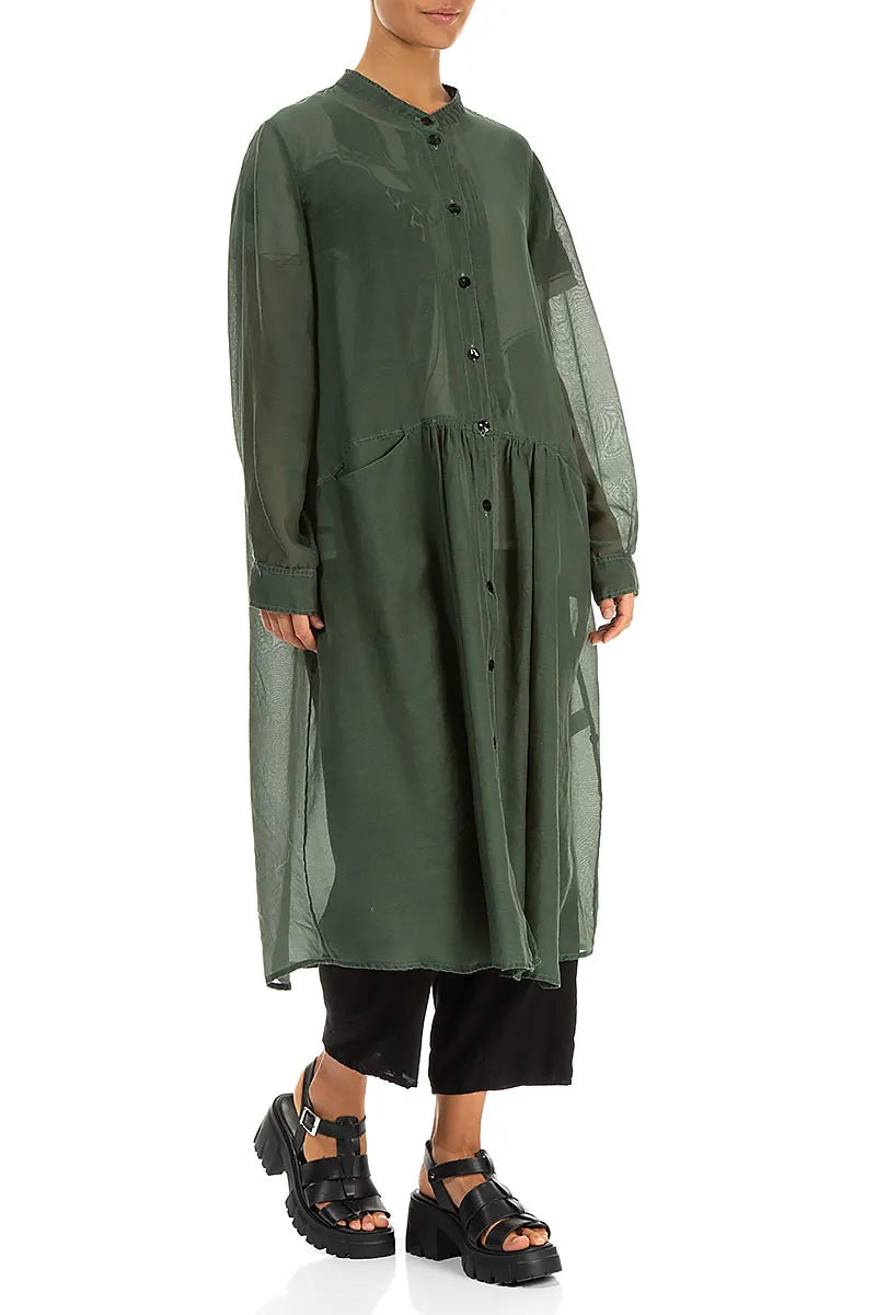 Buttoned Sage Silk Cotton Jacket 3