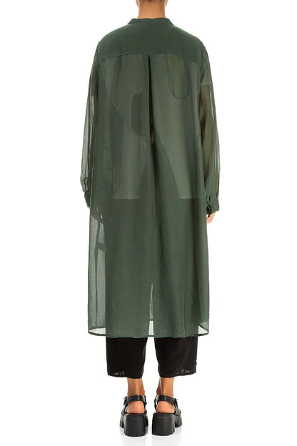 Buttoned Sage Silk Cotton Jacket 2