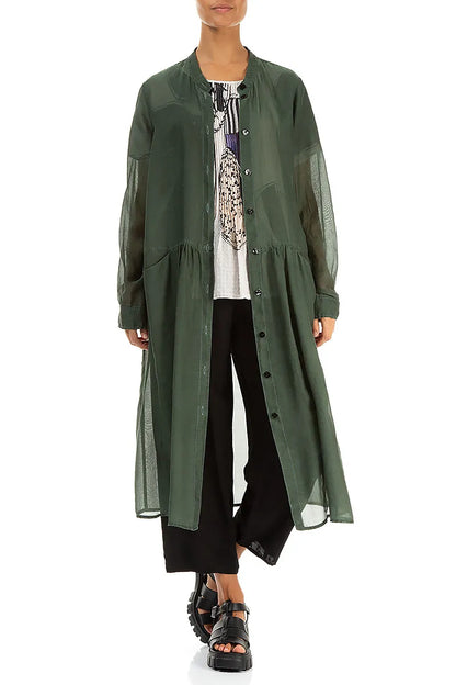 Buttoned Sage Silk Cotton Jacket 4