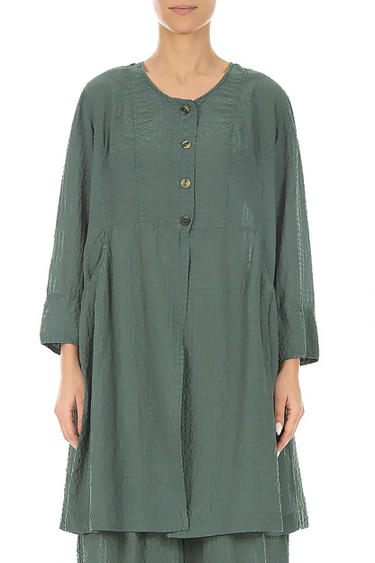 Buttoned Sage Textured Silk Jacket 1