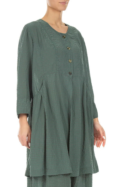 Buttoned Sage Textured Silk Jacket 3