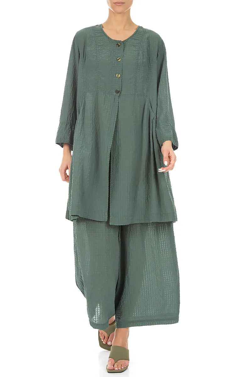 Buttoned Sage Textured Silk Jacket 4