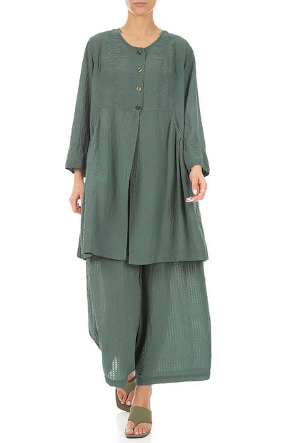 Buttoned Sage Textured Silk Jacket 4