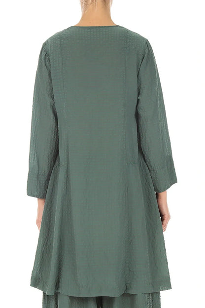 Buttoned Sage Textured Silk Jacket 2