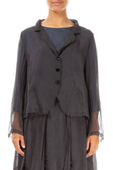 Buttoned Short Dark Grey Silk Chiffon Jacket 1