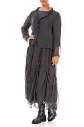 Buttoned Short Dark Grey Silk Chiffon Jacket 4