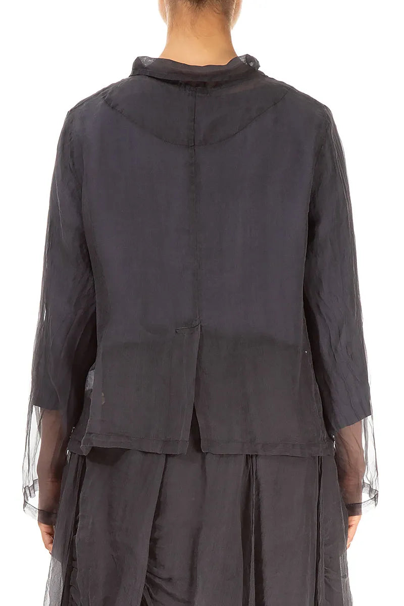 Buttoned Short Dark Grey Silk Chiffon Jacket 2