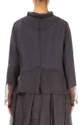 Buttoned Short Dark Grey Silk Chiffon Jacket 2