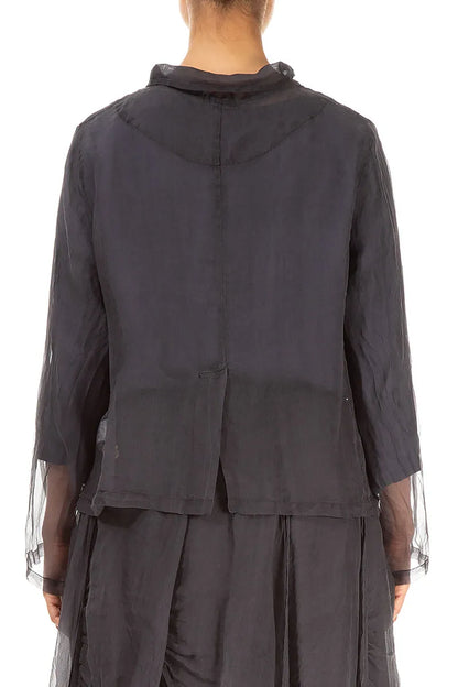 Buttoned Short Dark Grey Silk Chiffon Jacket 2