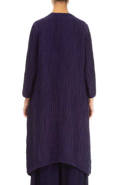 Buttoned Sides Crinkled Royal Purple Silk Linen Tunic 2