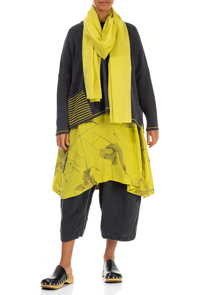 Buttoned Sides Cyber Lime Mirage Linen Tunic Dress 5