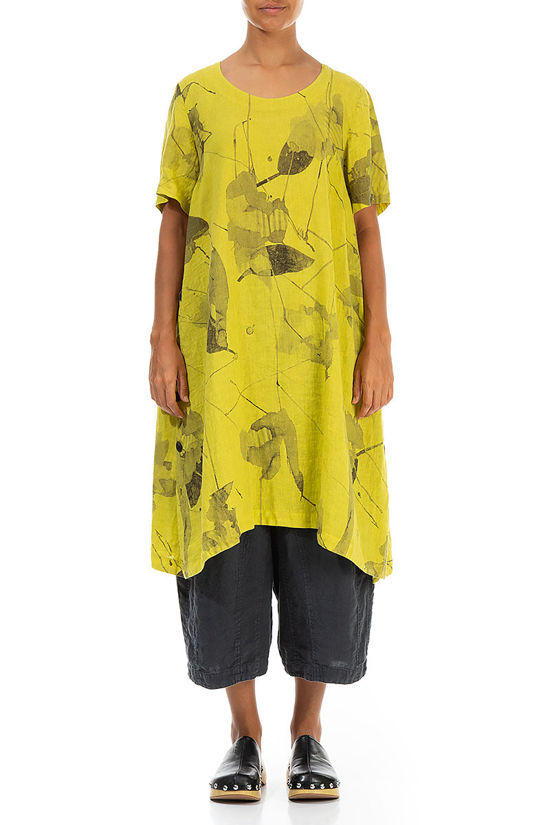Buttoned Sides Cyber Lime Mirage Linen Tunic Dress 1