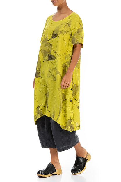 Buttoned Sides Cyber Lime Mirage Linen Tunic Dress 3