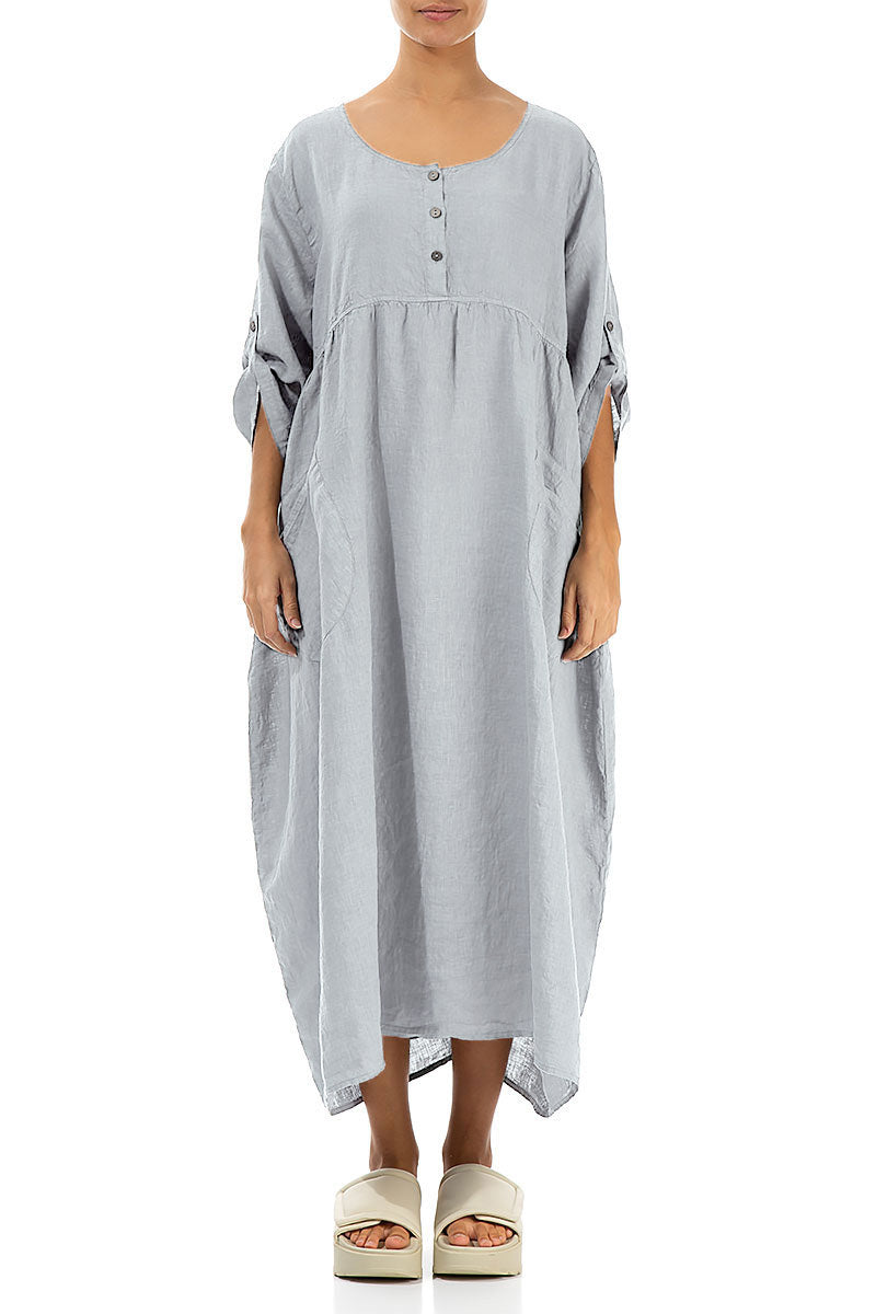 Buttoned Silver Grey Linen Dress