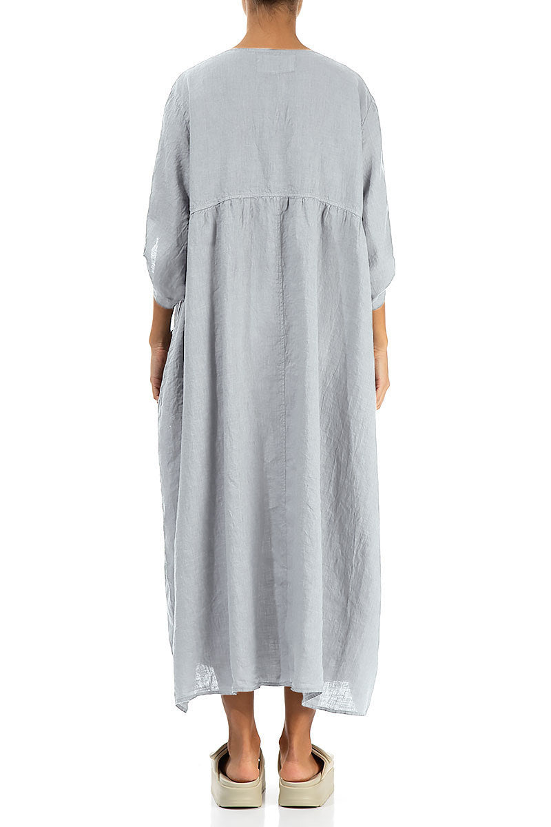 Buttoned Silver Grey Linen Dress
